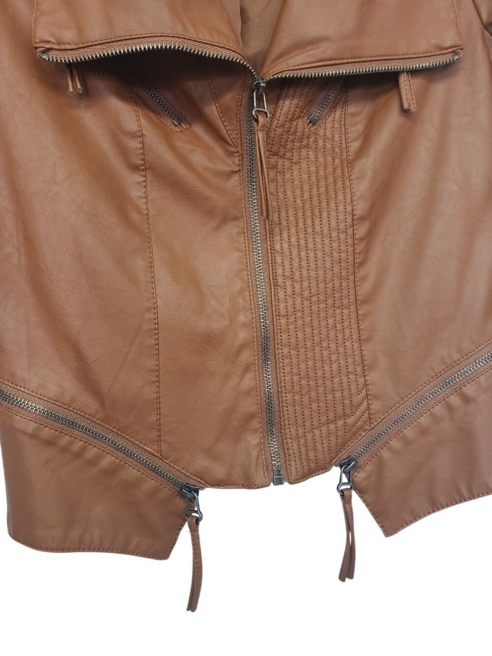 Lulu's Brown Faux Leather Vegan Moto Jacket Womens S Boho Country Western - Picture 12 of 15